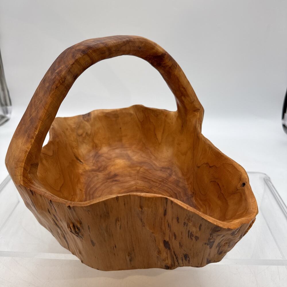 Huge Vintage Burl Wood Basket Bowl Rustic Beautiful Handmade Artisan MCM